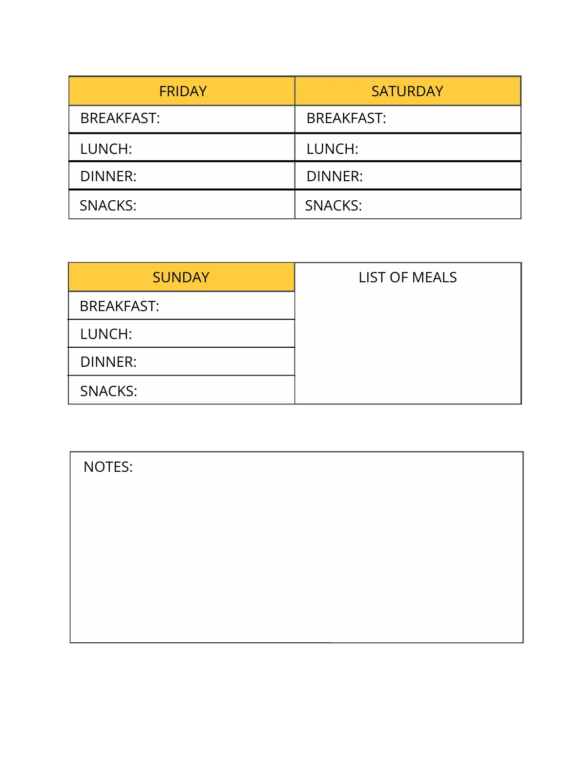 Free Printable Meal Planner Template to Edit Online