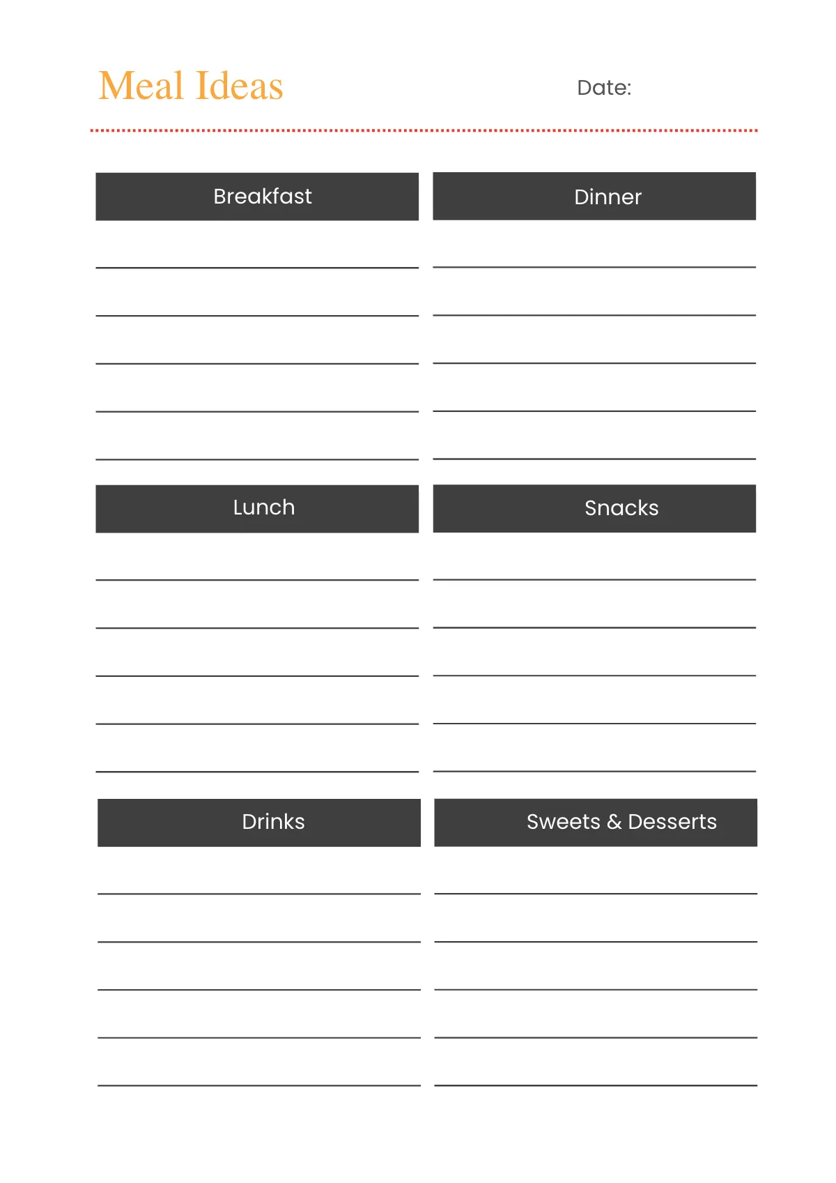 Free Blank Meal Planner Template to Edit Online