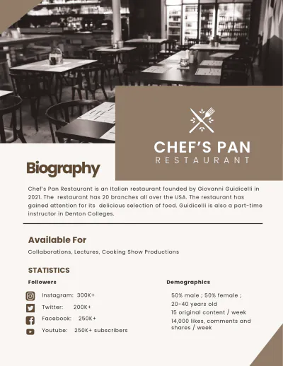 Free Restaurant Media Kit Template to Edit Online