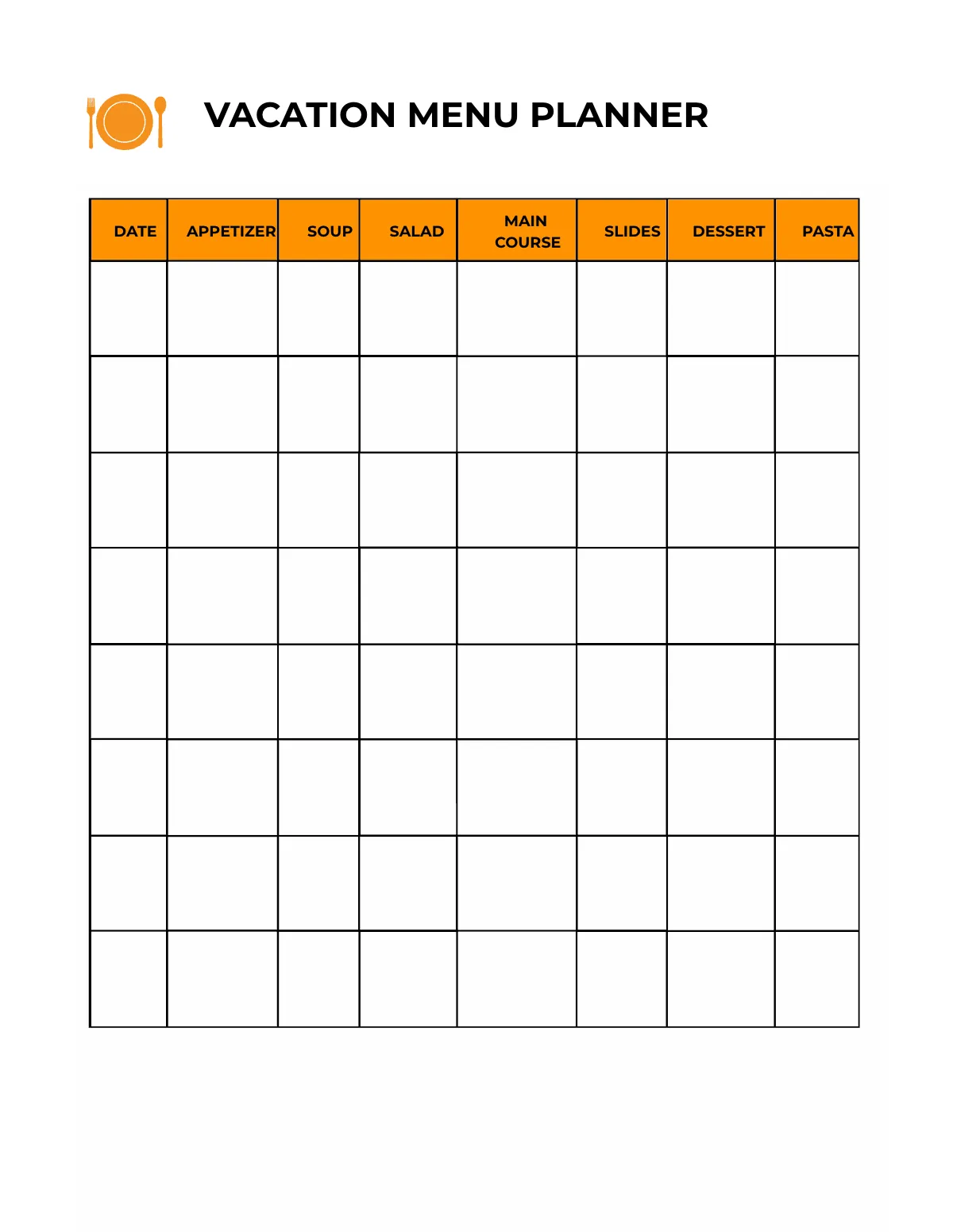 Free Vacation Menu Planner Template to Edit Online
