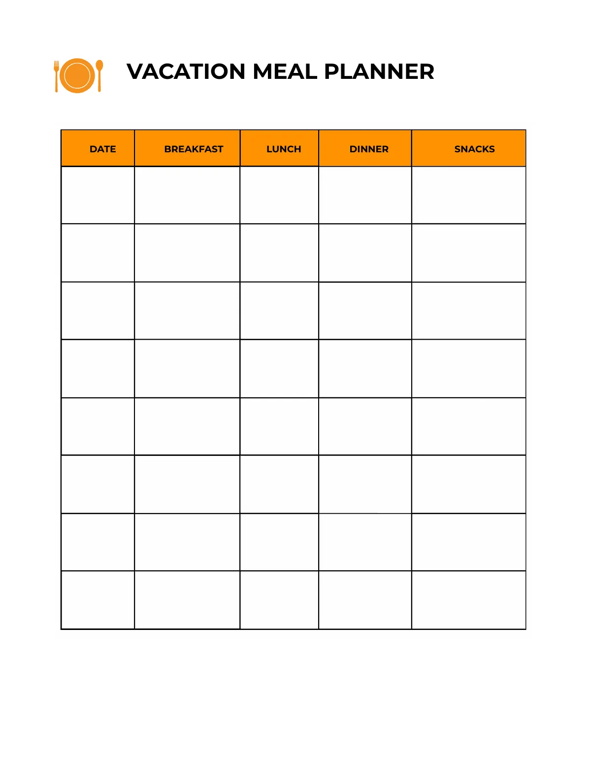 Free Vacation Menu Planner Template to Edit Online