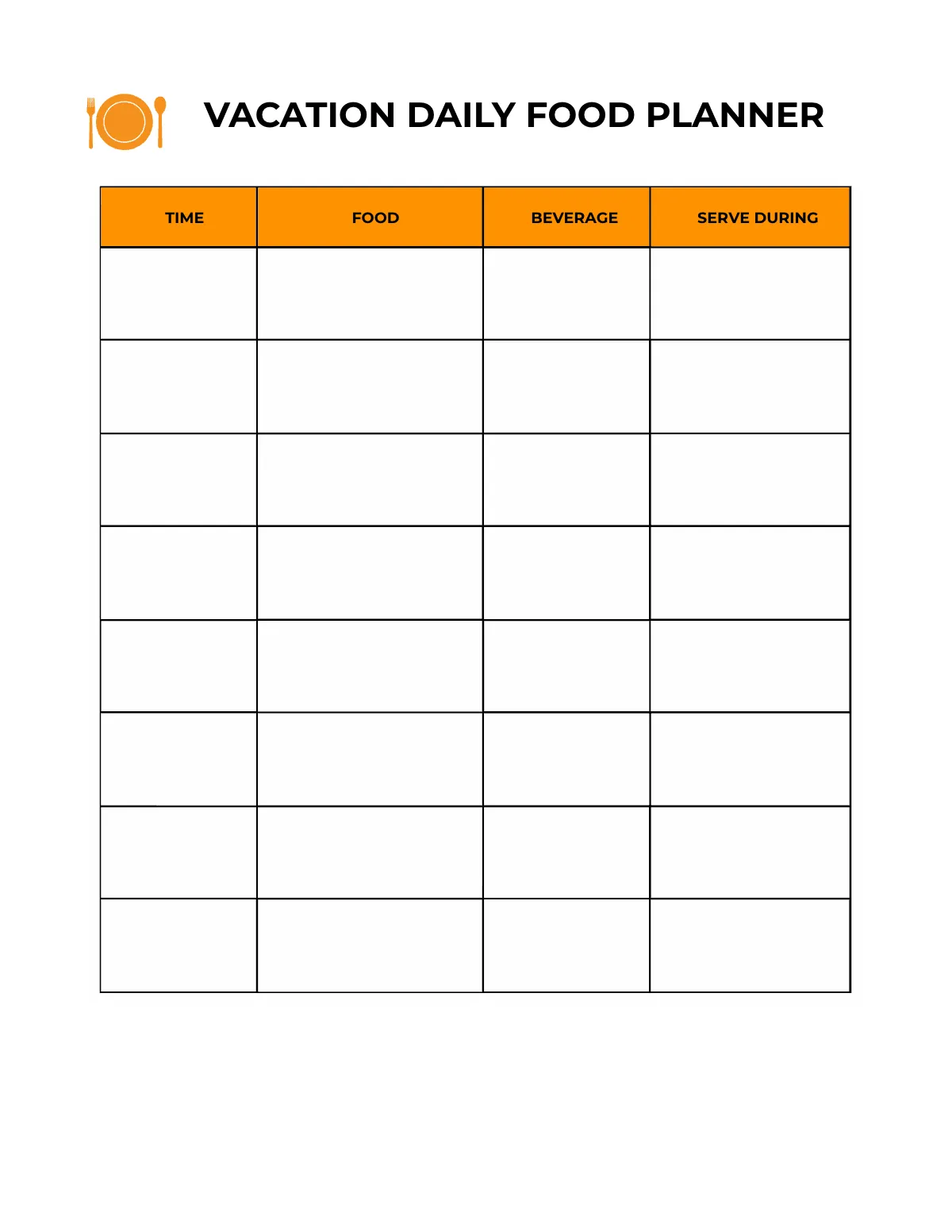 Free Vacation Menu Planner Template to Edit Online