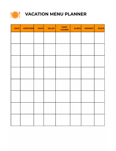Free Vacation Menu Planner Template to Edit Online