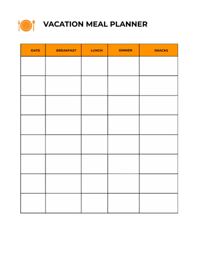 Free Vacation Menu Planner Template to Edit Online