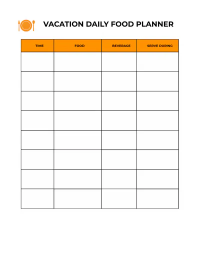 Free Vacation Menu Planner Template to Edit Online