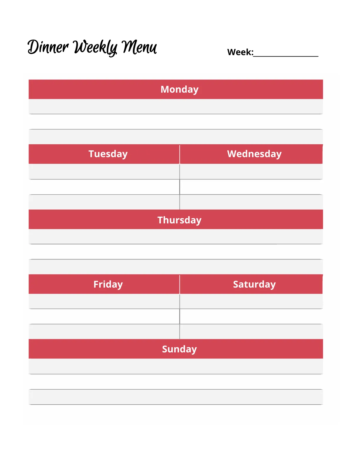 Free Dinner Menu Planner Template to Edit Online