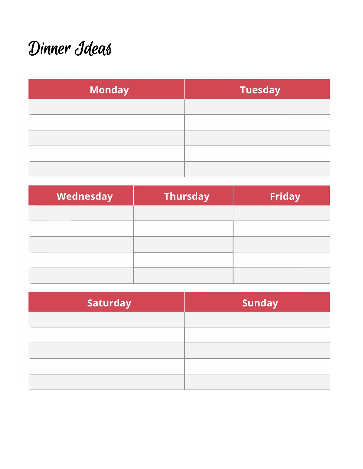 Free Dinner Menu Planner Template to Edit Online