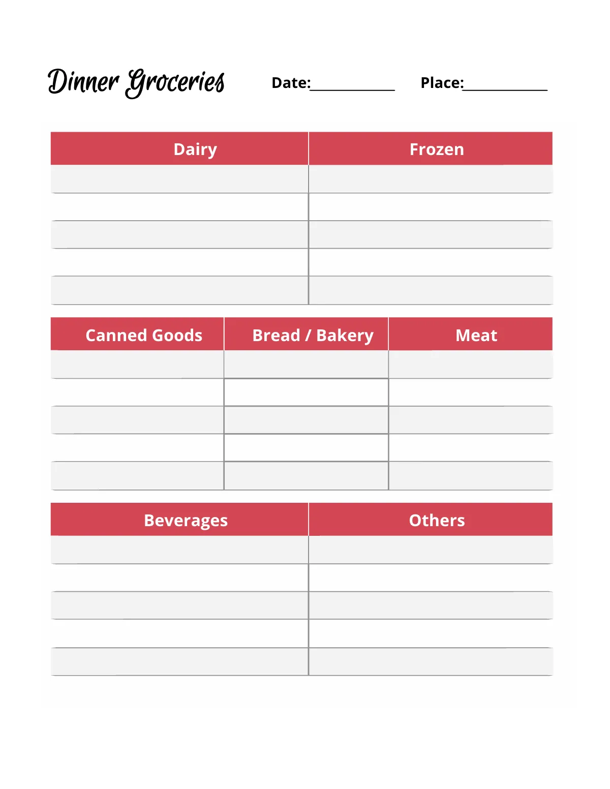 Free Dinner Menu Planner Template to Edit Online