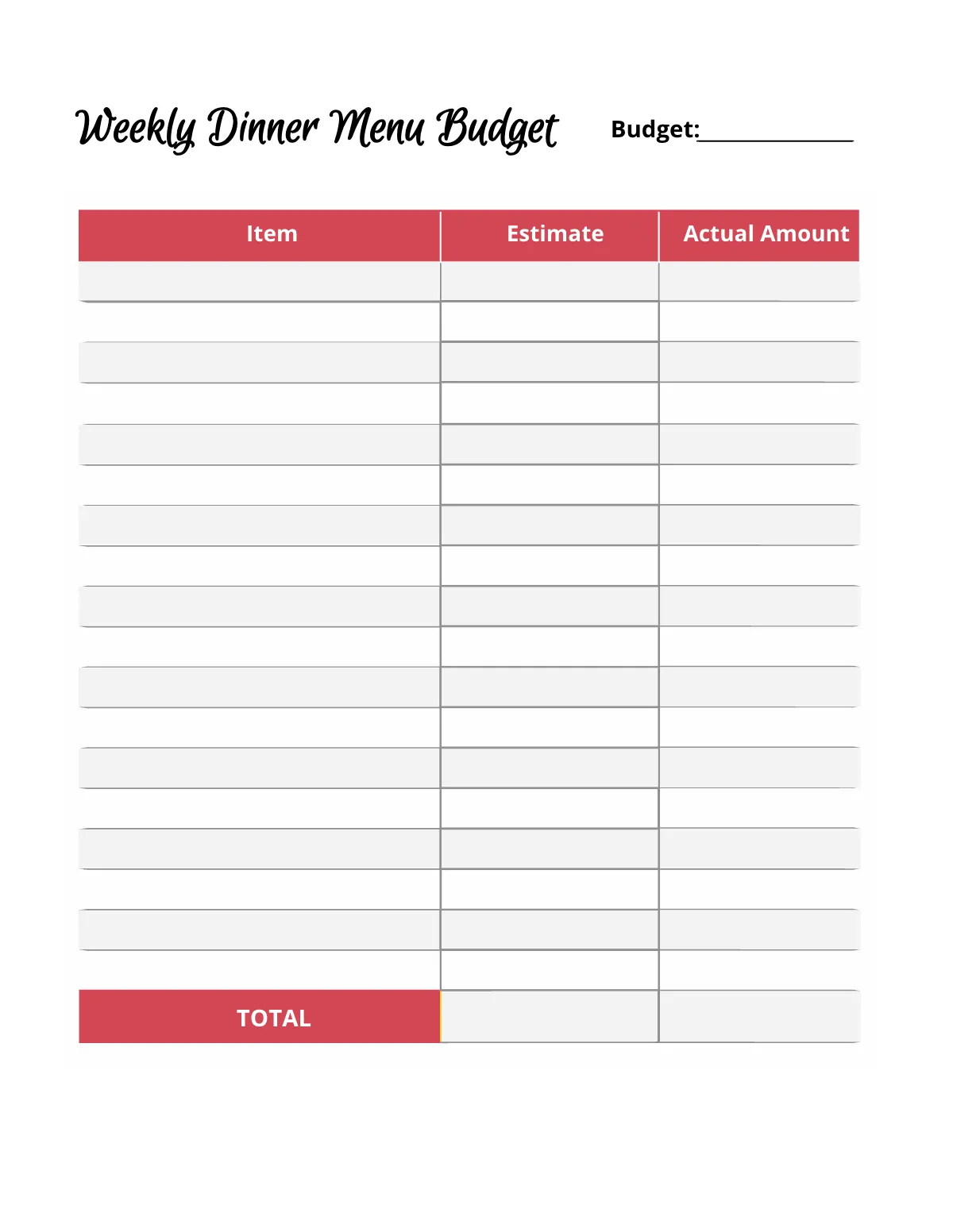 Free Dinner Menu Planner Template to Edit Online