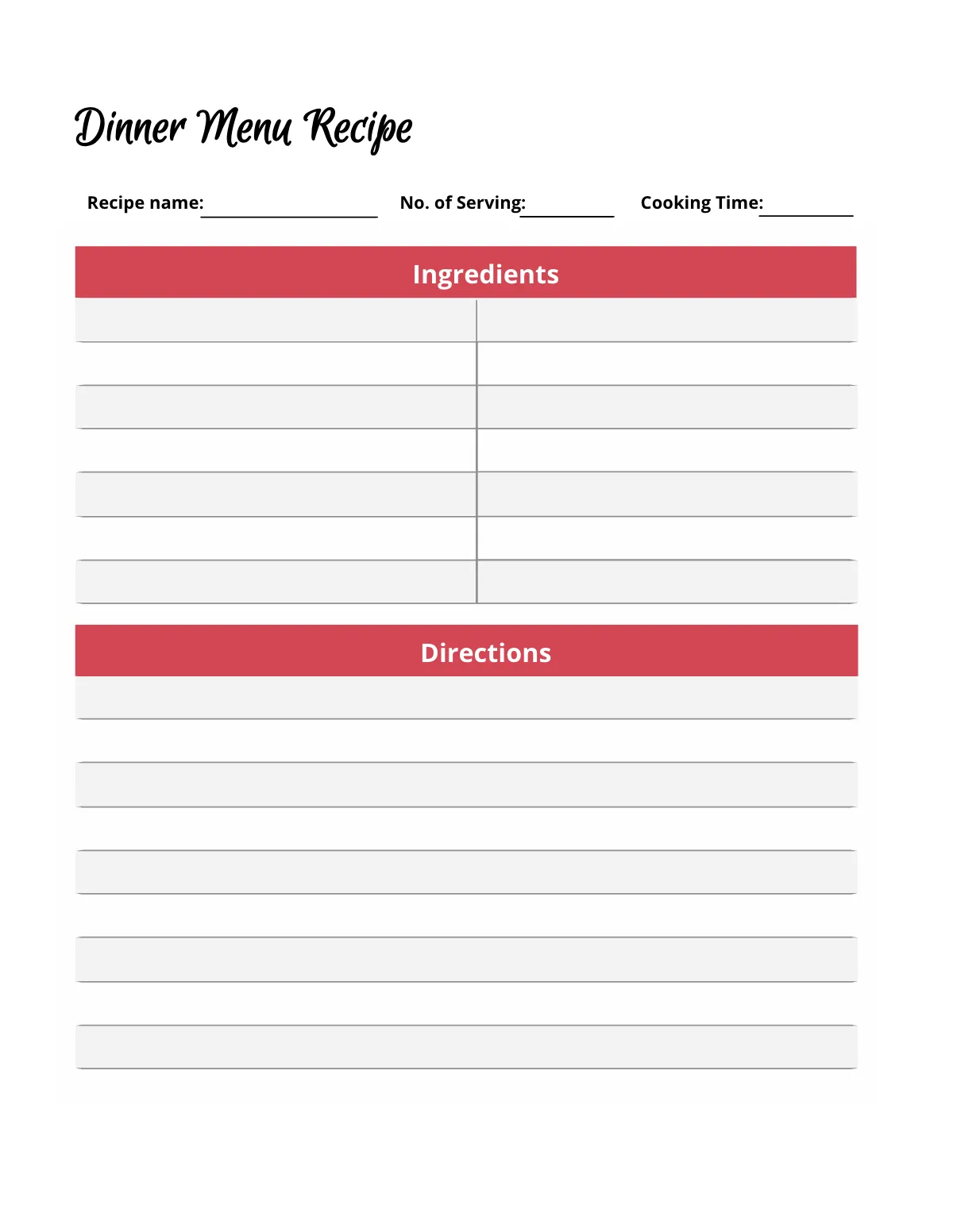 Free Dinner Menu Planner Template to Edit Online