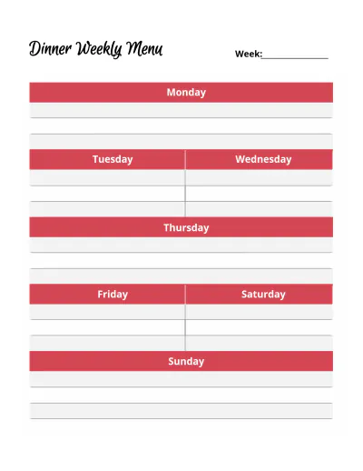 Free Dinner Menu Planner Template to Edit Online