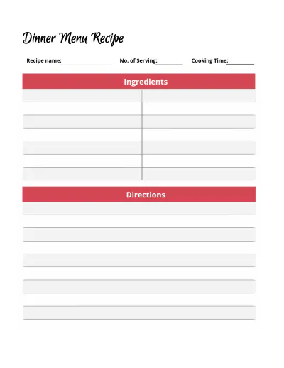 Free Dinner Menu Planner Template to Edit Online