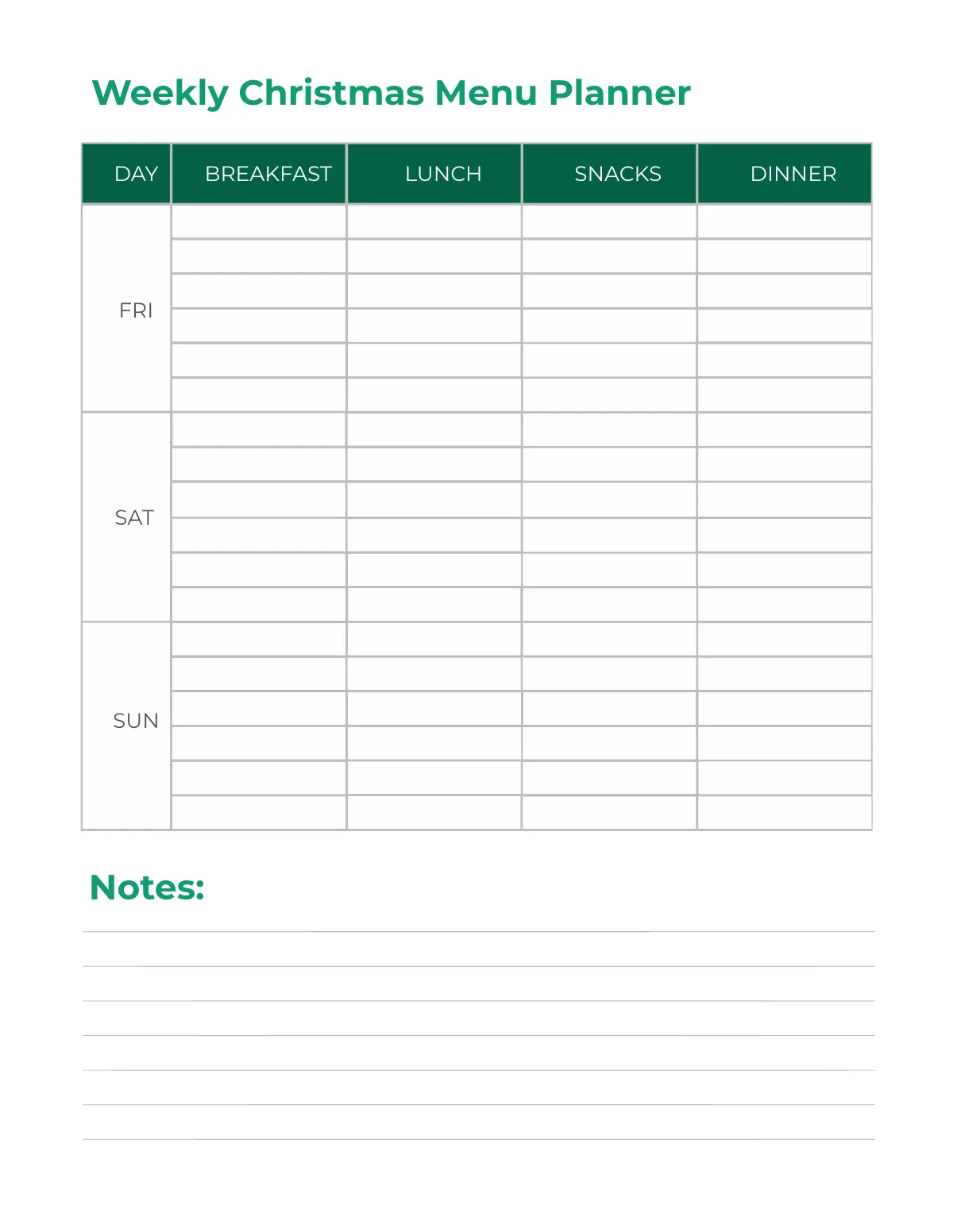 Free Christmas Menu Planner Template to Edit Online