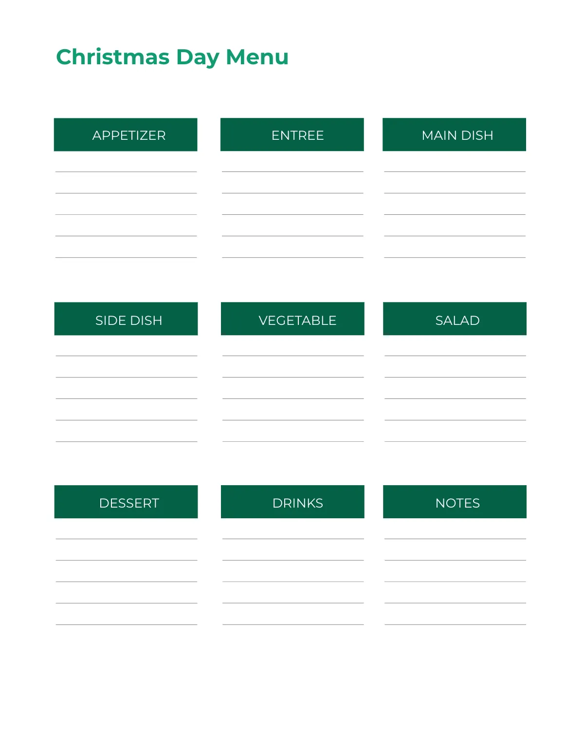 Free Christmas Menu Planner Template to Edit Online