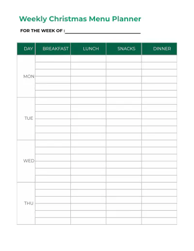 Free Christmas Menu Planner Template to Edit Online