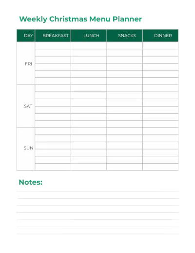 Free Christmas Menu Planner Template to Edit Online