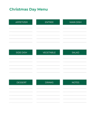 Free Christmas Menu Planner Template to Edit Online