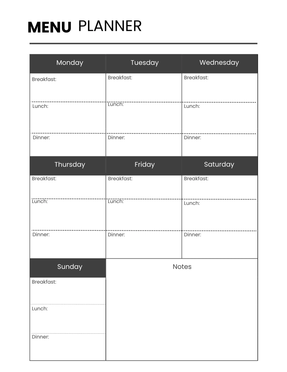 Free Printable Menu Planner Template to Edit Online