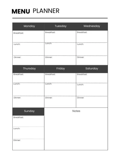 Free Printable Menu Planner Template to Edit Online