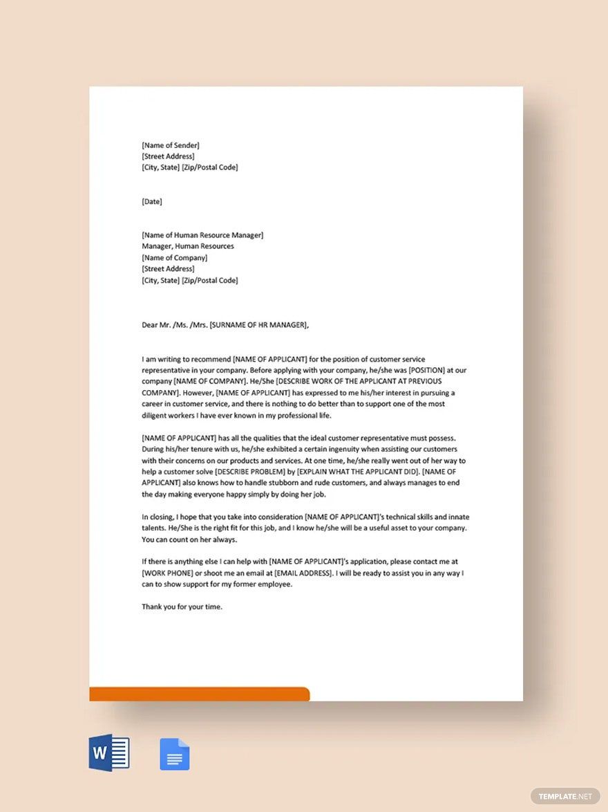 Free Customer Service Recommendation Letter Template