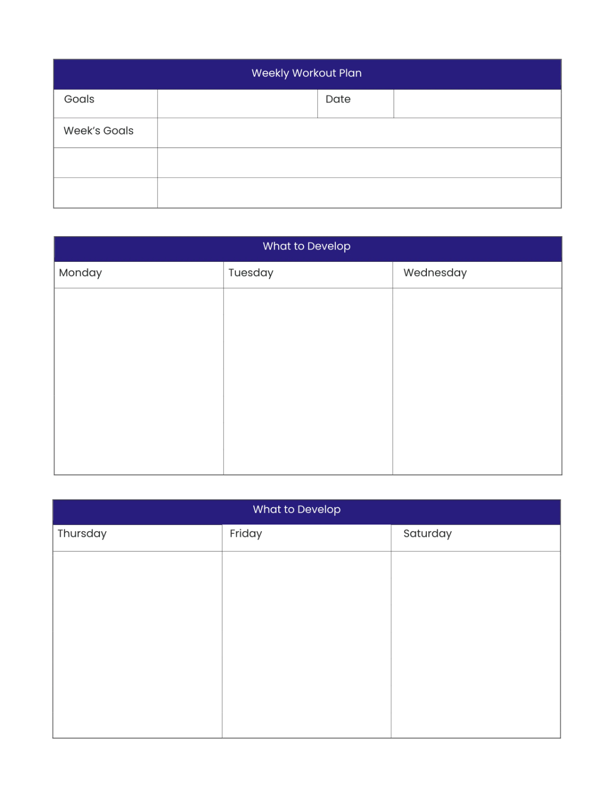 Free Sample Workout Planner Template to Edit Online