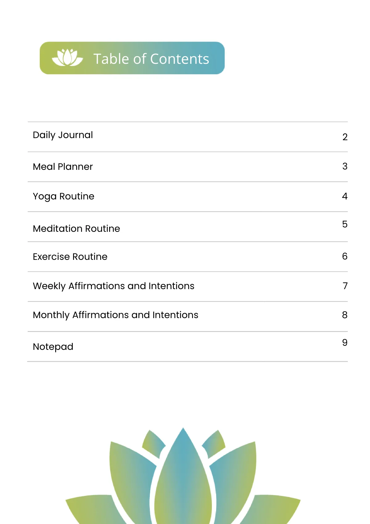 Free Printable Yoga/Meditation Planner Template to Edit Online