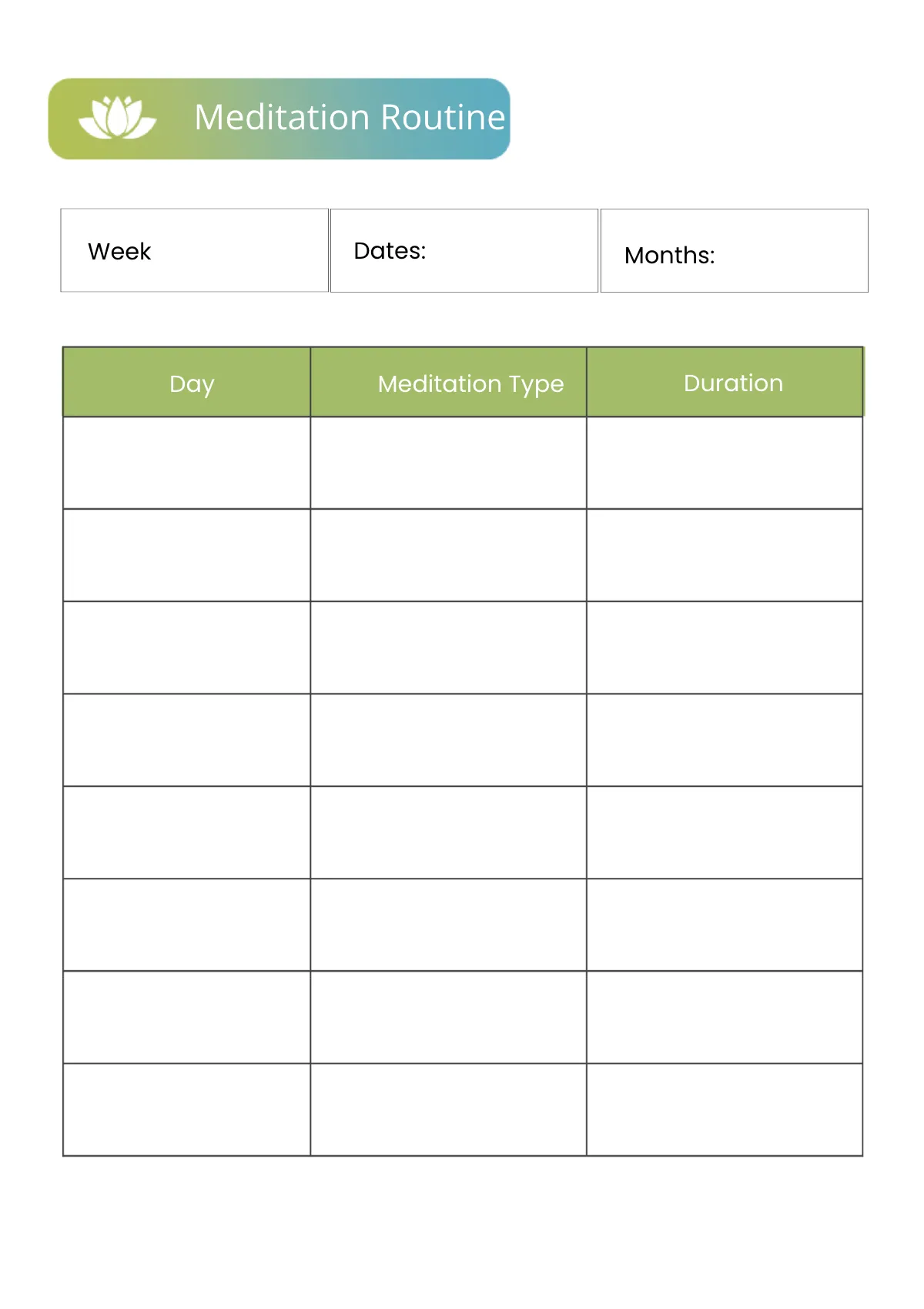 Free Printable Yoga/Meditation Planner Template to Edit Online