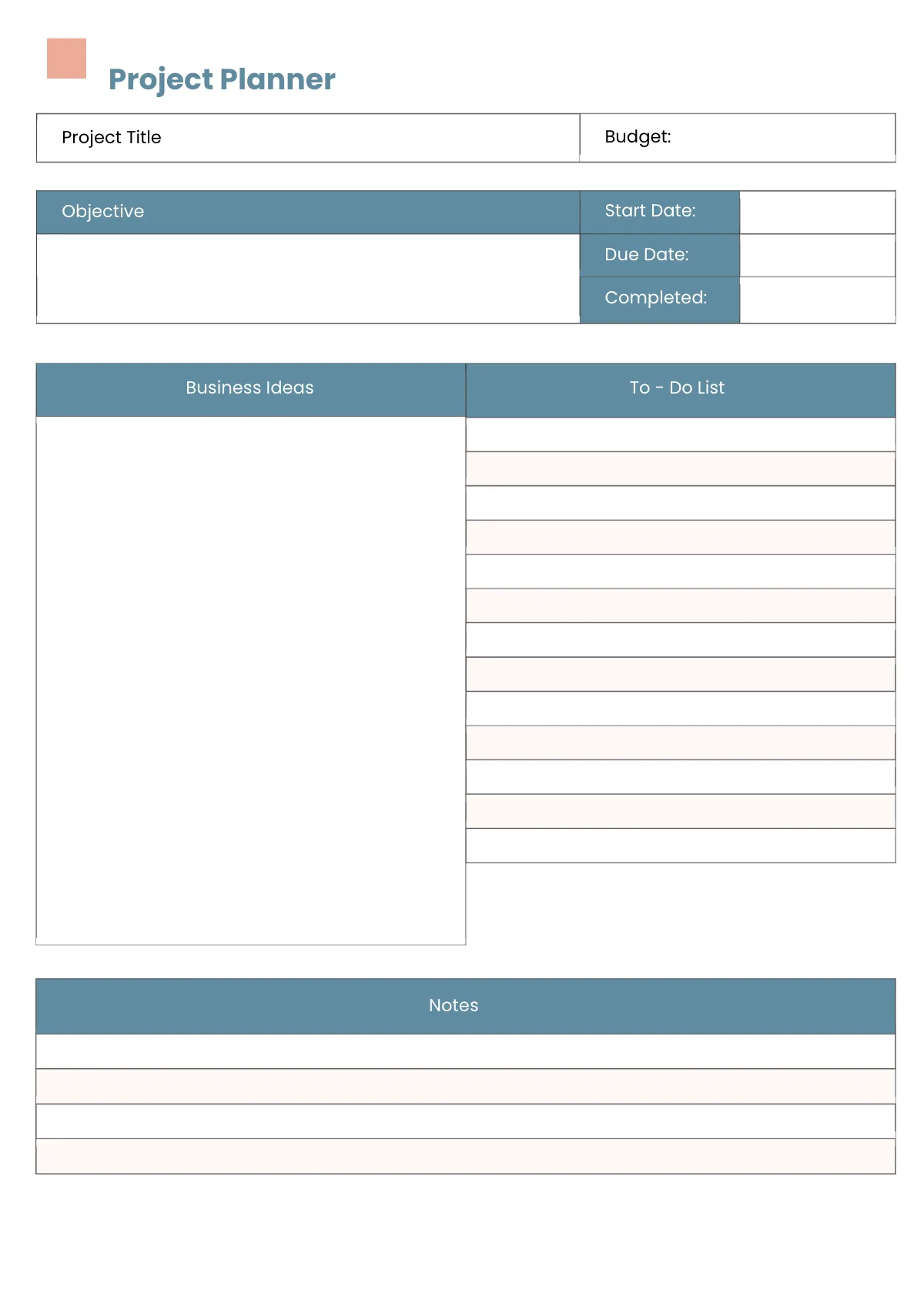 Free Sample Project Planner Template to Edit Online