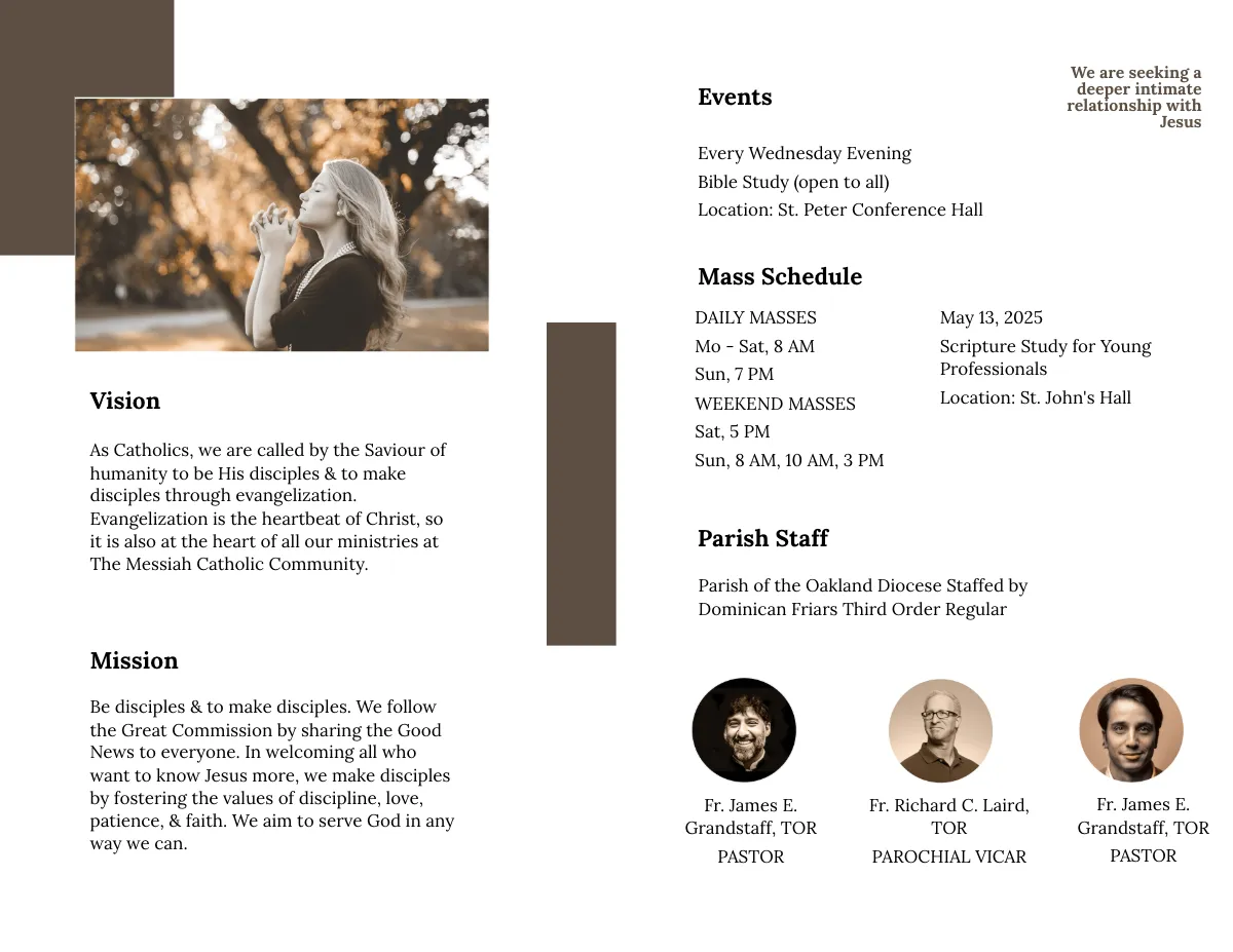 Free Catholic Church Bi-Fold Brochure Template to Edit Online