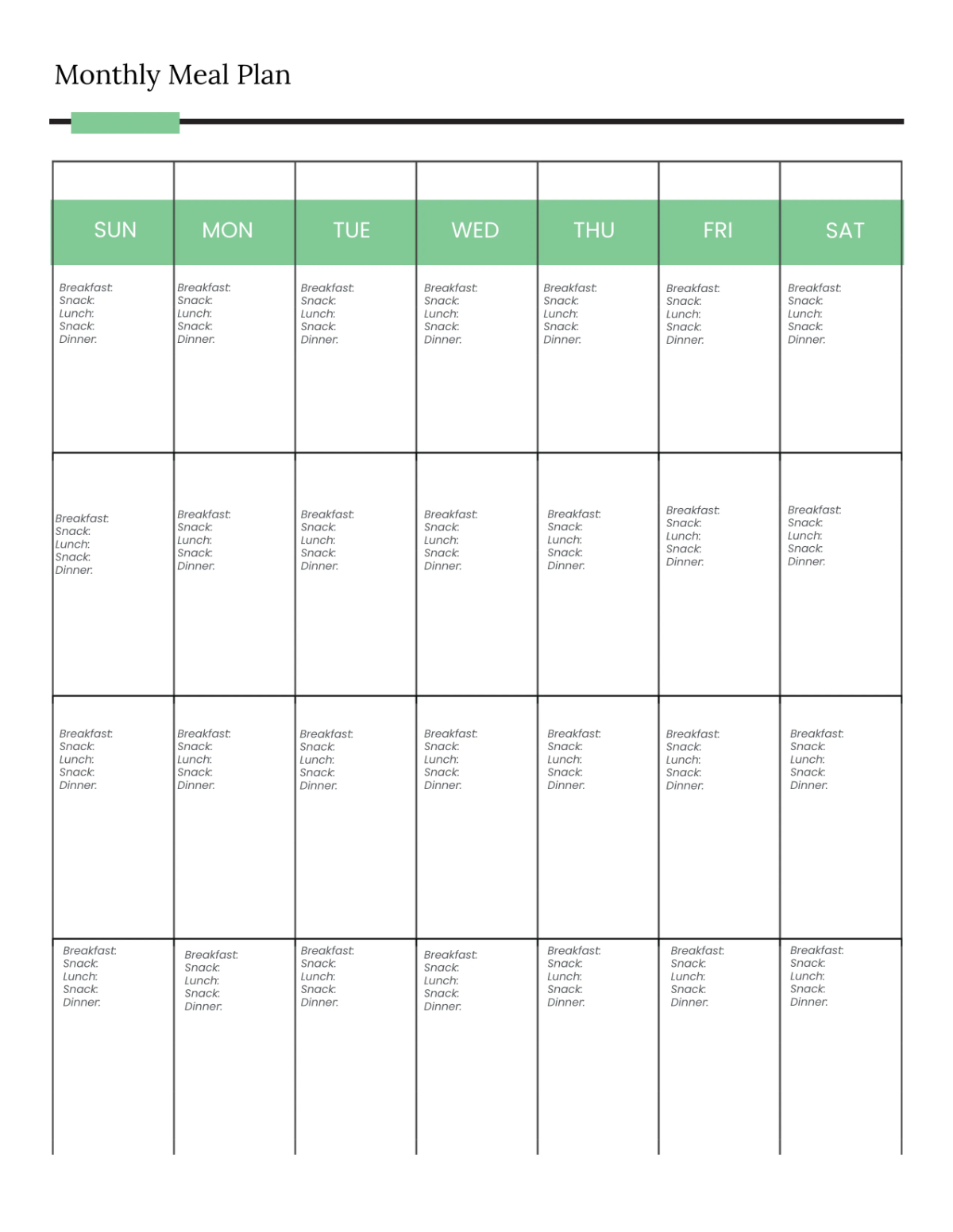 Free Online Diet Planner Template to Edit Online