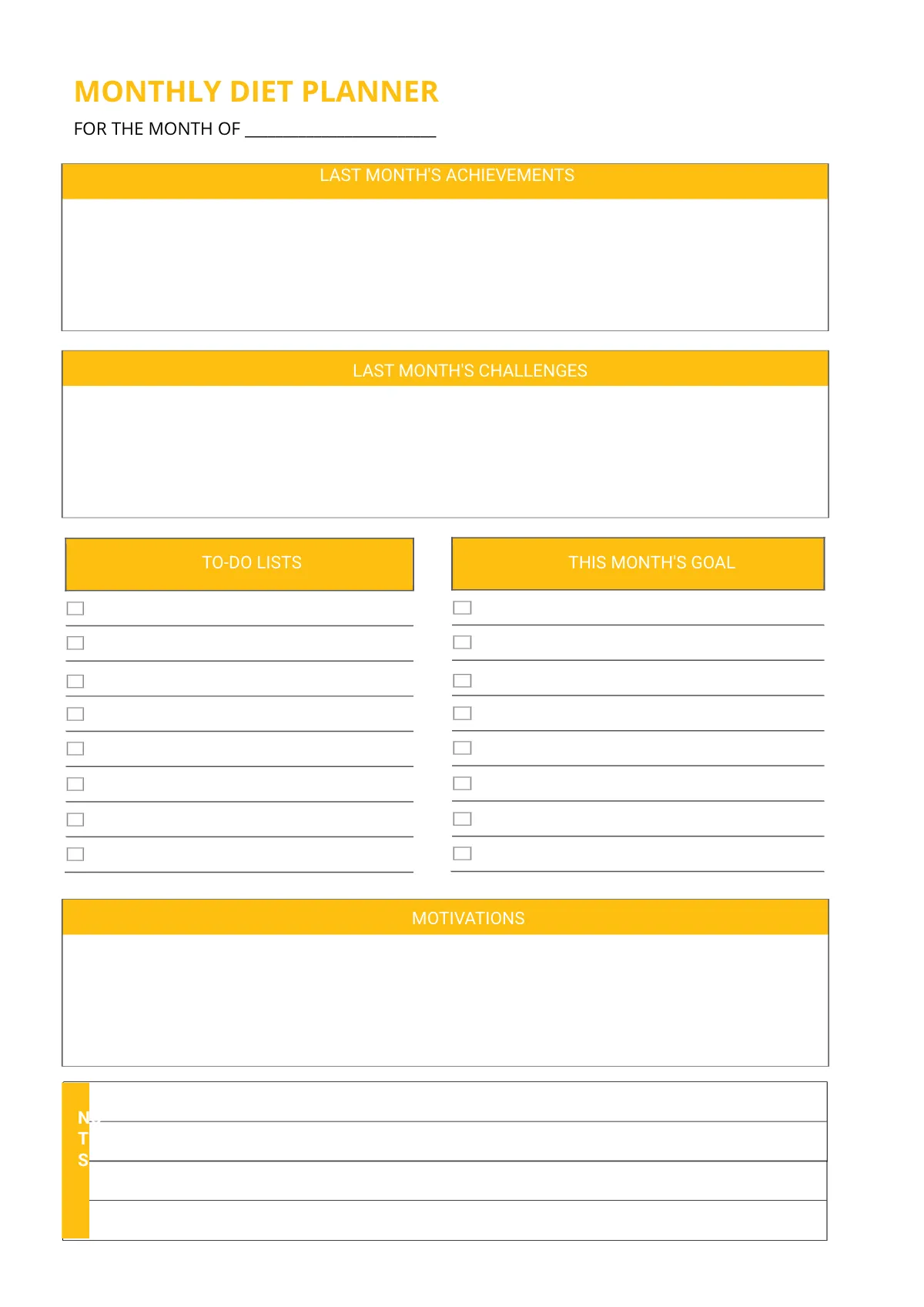Free Monthly Diet Planner Template to Edit Online