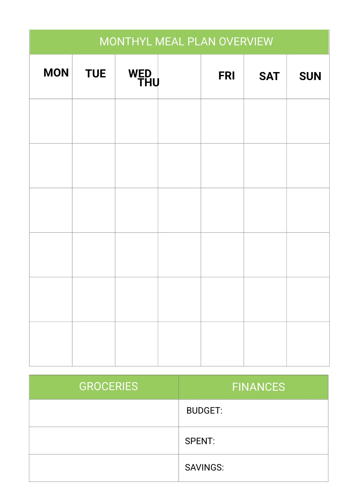 Free Weekly Diet Planner Template to Edit Online
