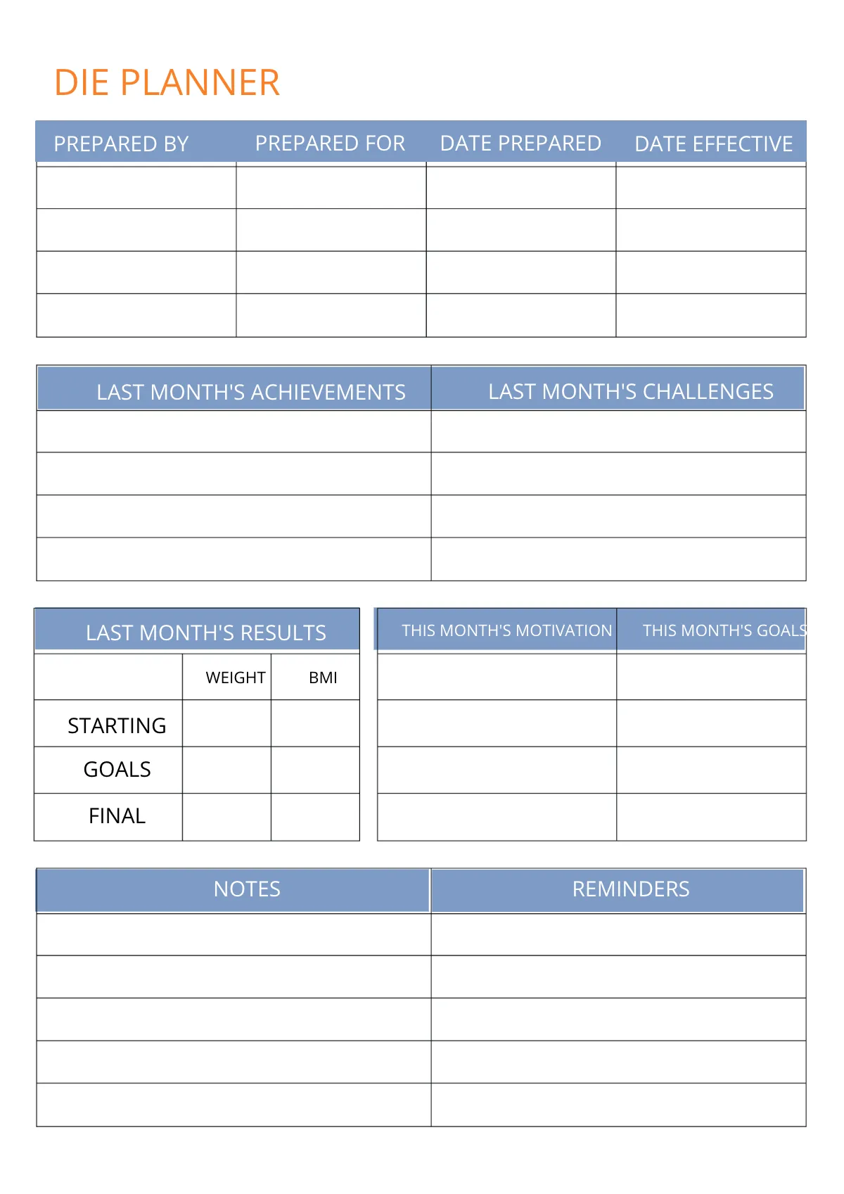 Free Printable Diet Planner Template to Edit Online