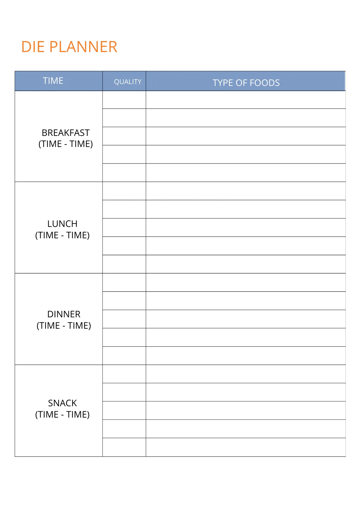 Free Printable Diet Planner Template to Edit Online