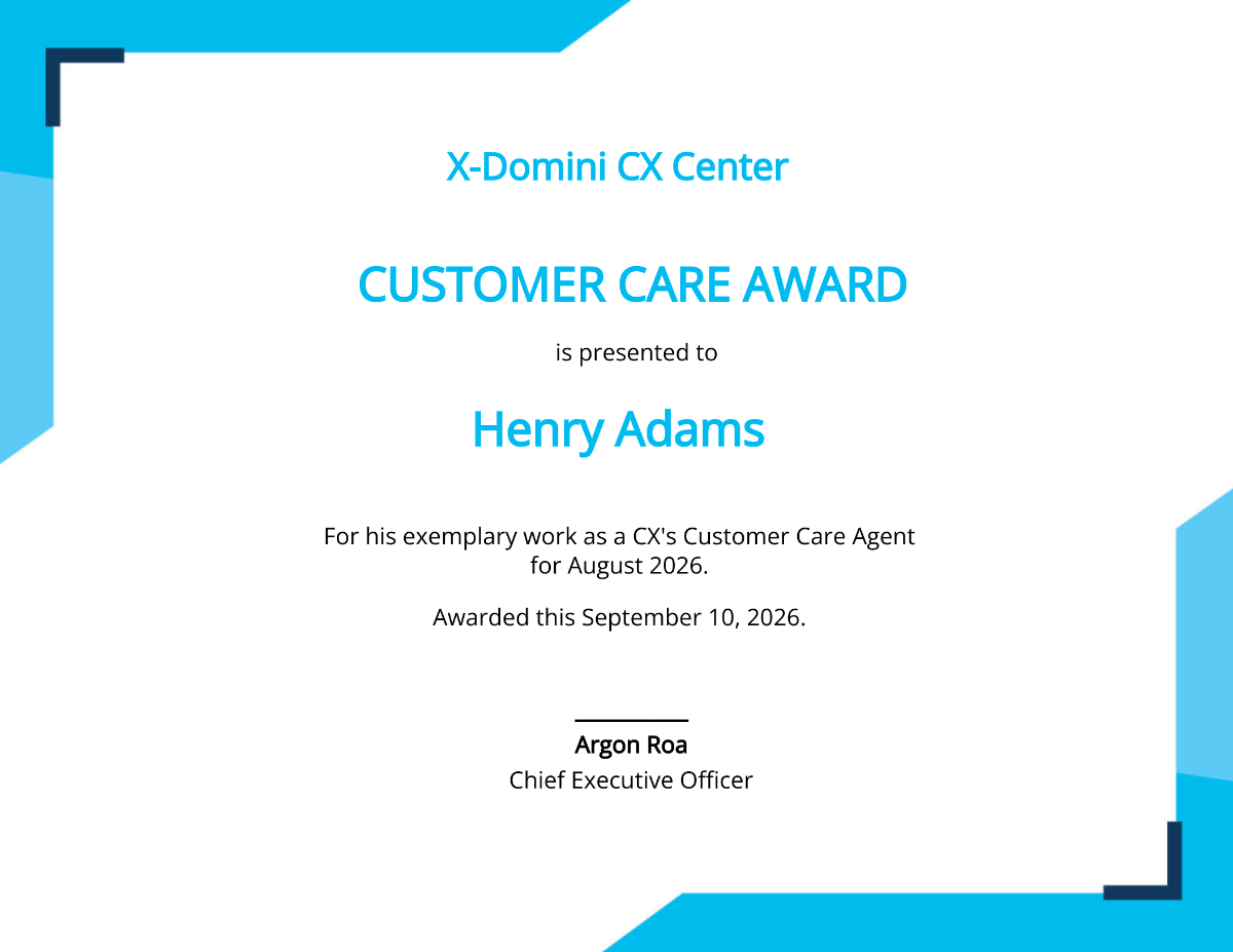 Customer Care Award Certificate Template