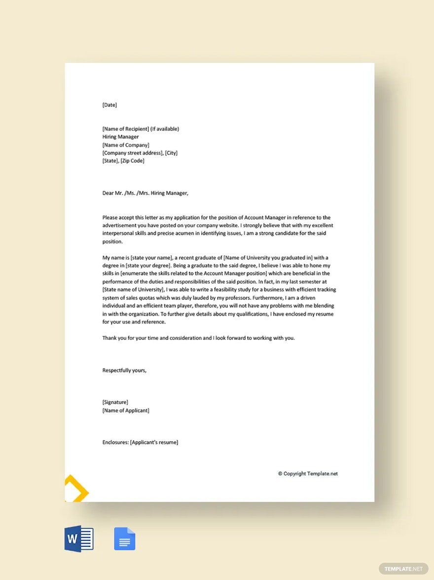 Entry Level Account Manager Cover Letter Template