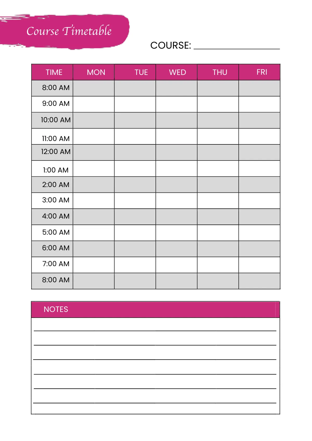 Free Simple Student Planner Template to Edit Online