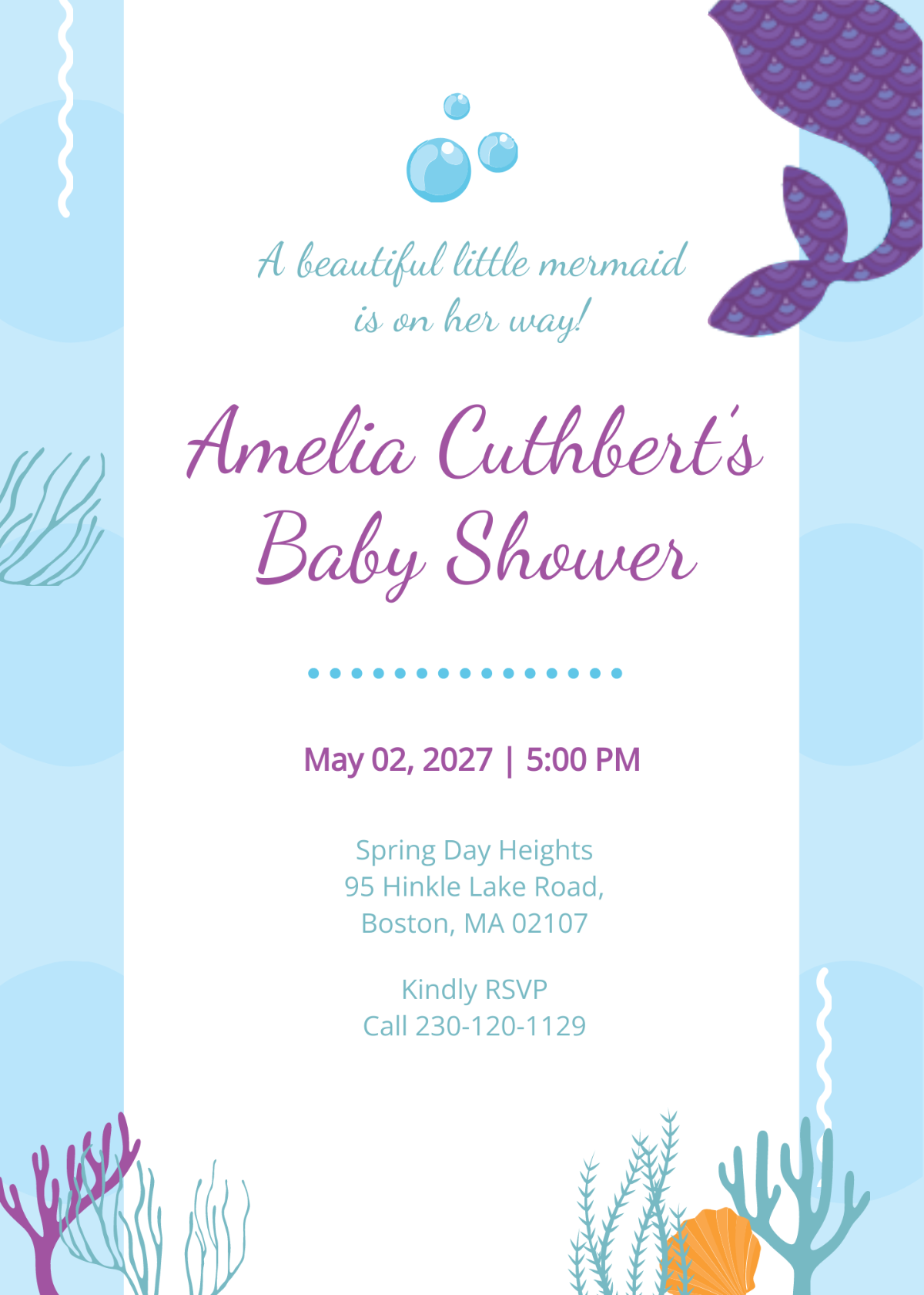 Printable Mermaid Baby Shower Invitation Template