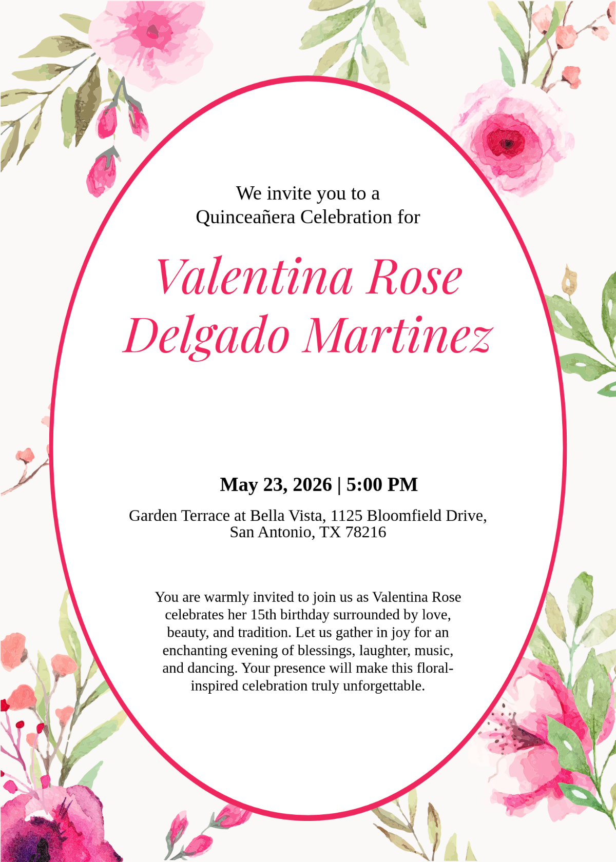 Free Floral Quinceañera Invitation Template to Edit Online