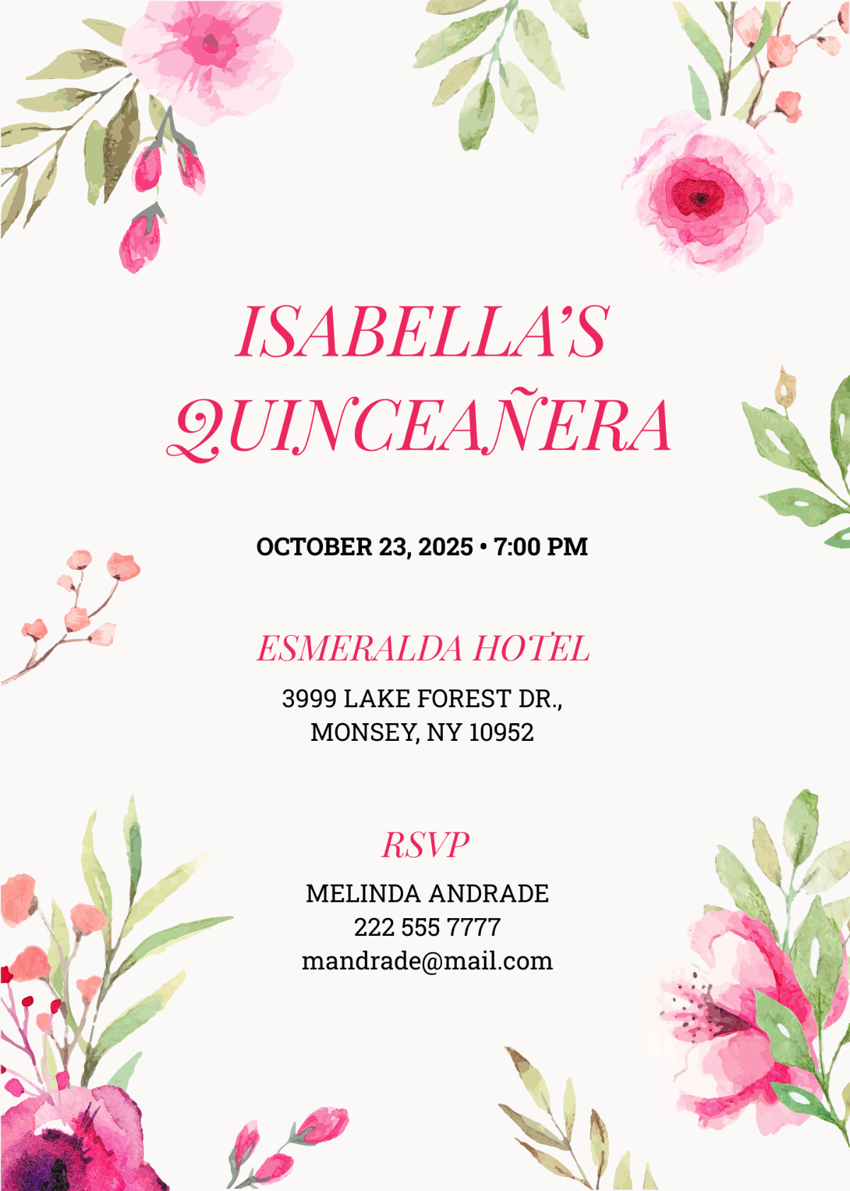 Floral Quinceanera Invitation Template