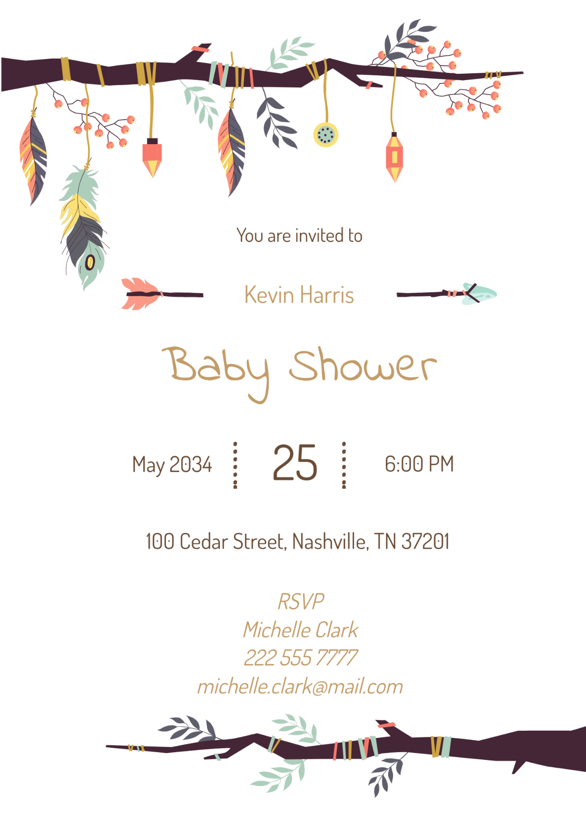 Elegant Tribal Baby Shower Invitation Template - Edit Online & Download