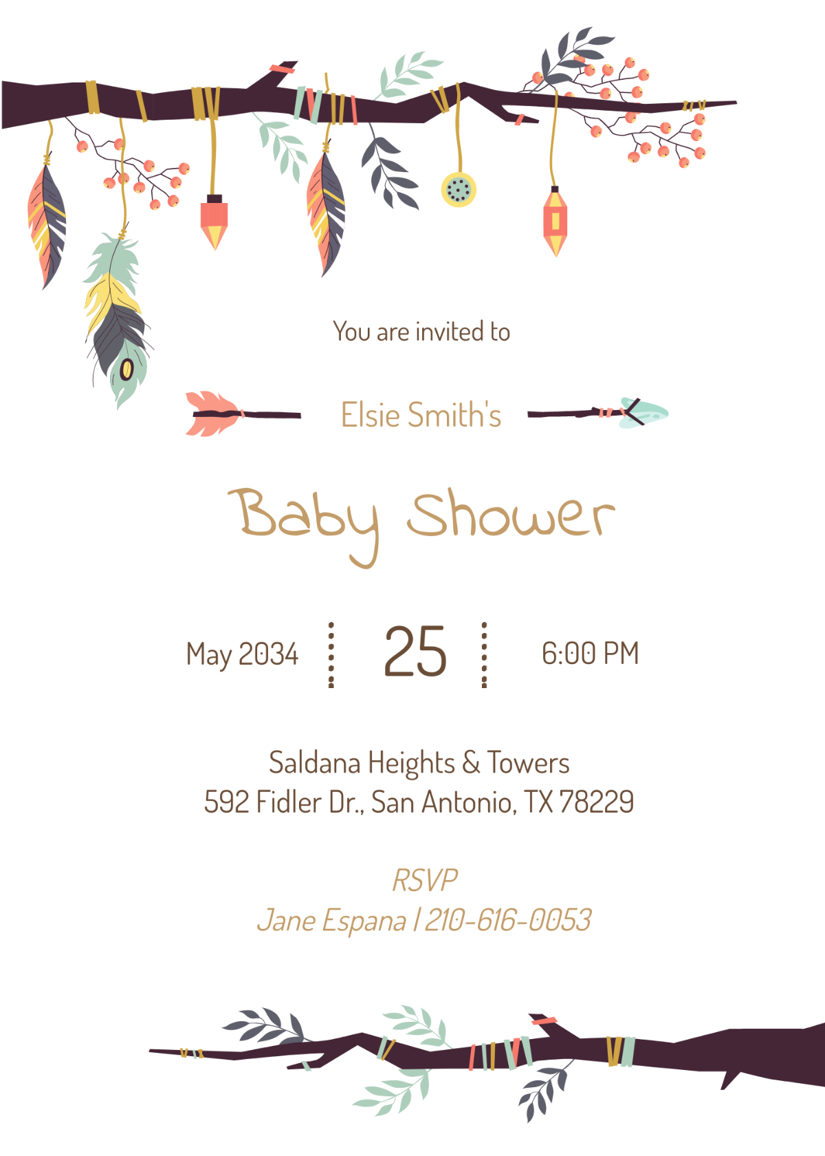 Elegant Tribal Baby Shower Invitation Template