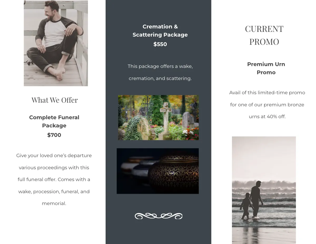 Free Editable Burial Funeral Tri-Fold Brochure Template to Edit Online