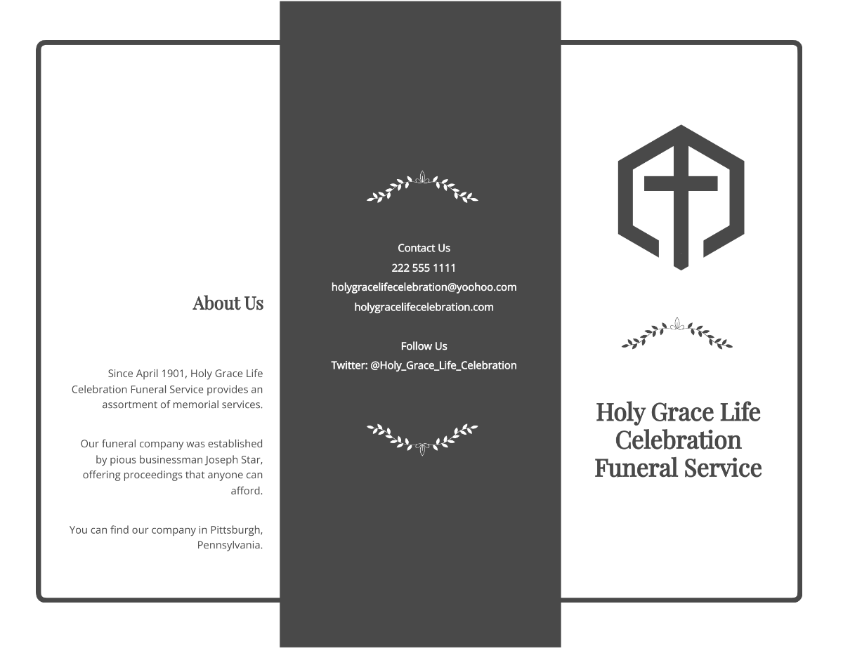 Editable Life Celebration Funeral Tri-Fold Brochure Template