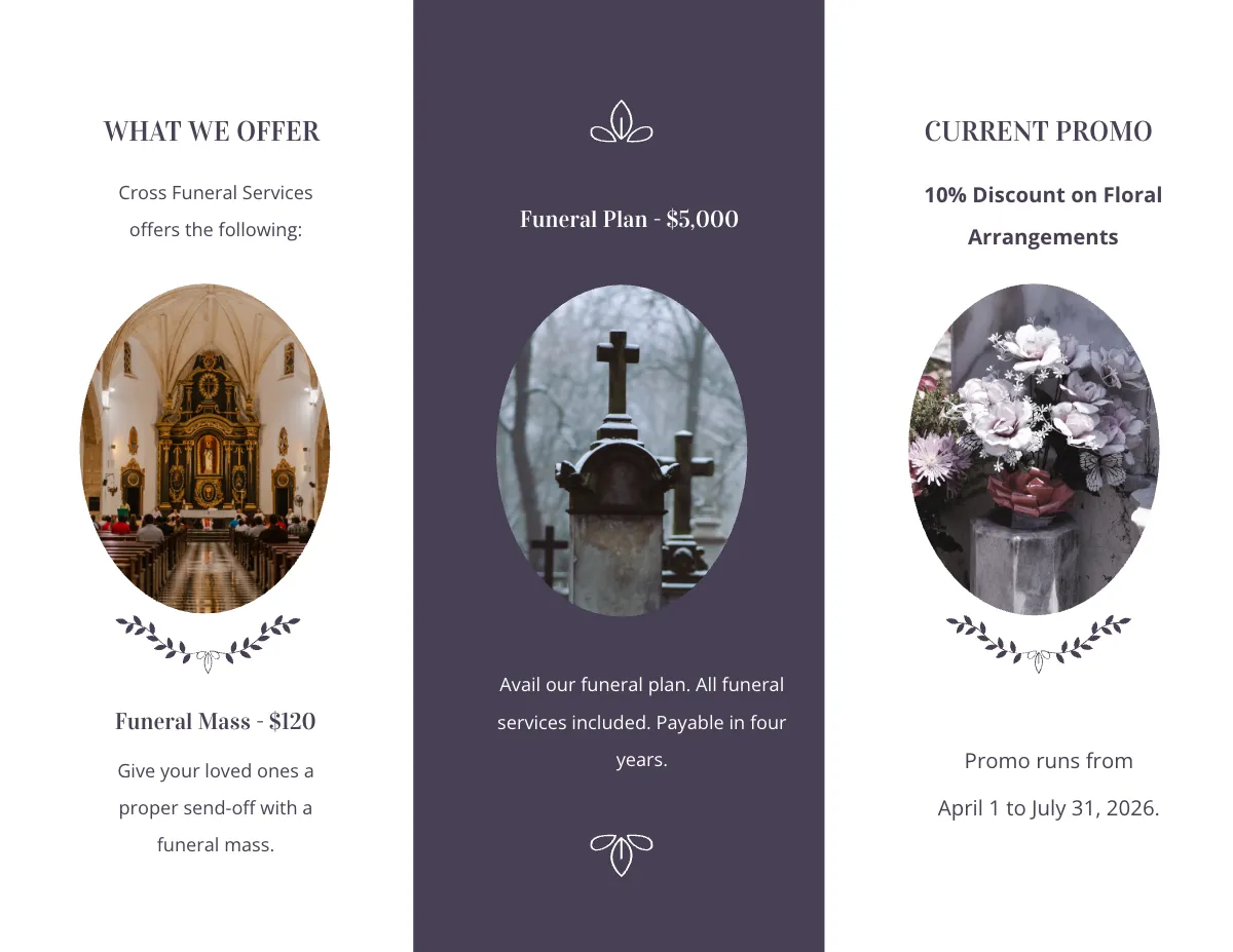 Free Printable Funeral Mass Tri-Fold Brochure Template to Edit Online