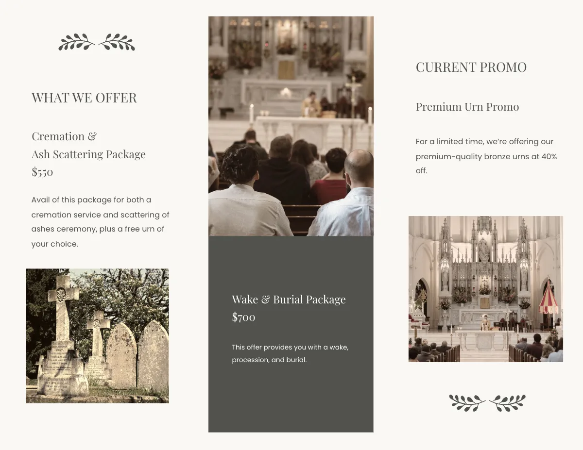 Free Religious Funeral Memorial Tri-Fold Brochure Template to Edit Online