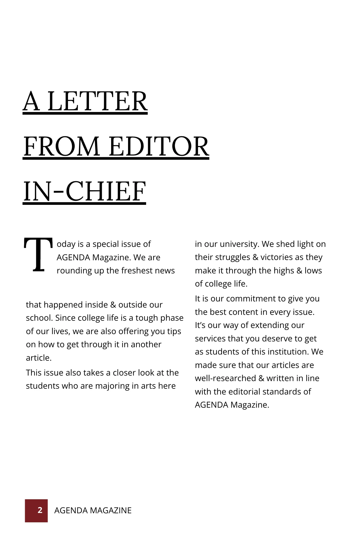 Free Simple College Magazine Template to Edit Online