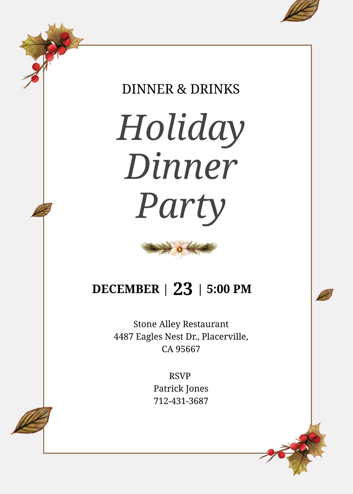 Holiday Dinner Party Invitation Template