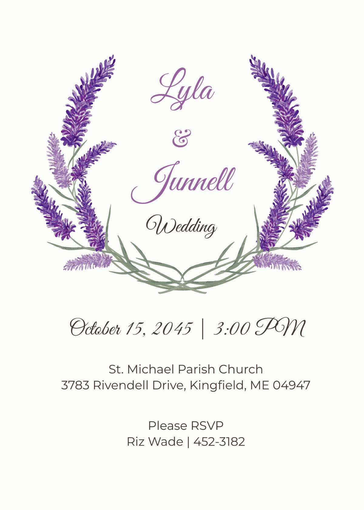 Lavender Wedding Invitation Template