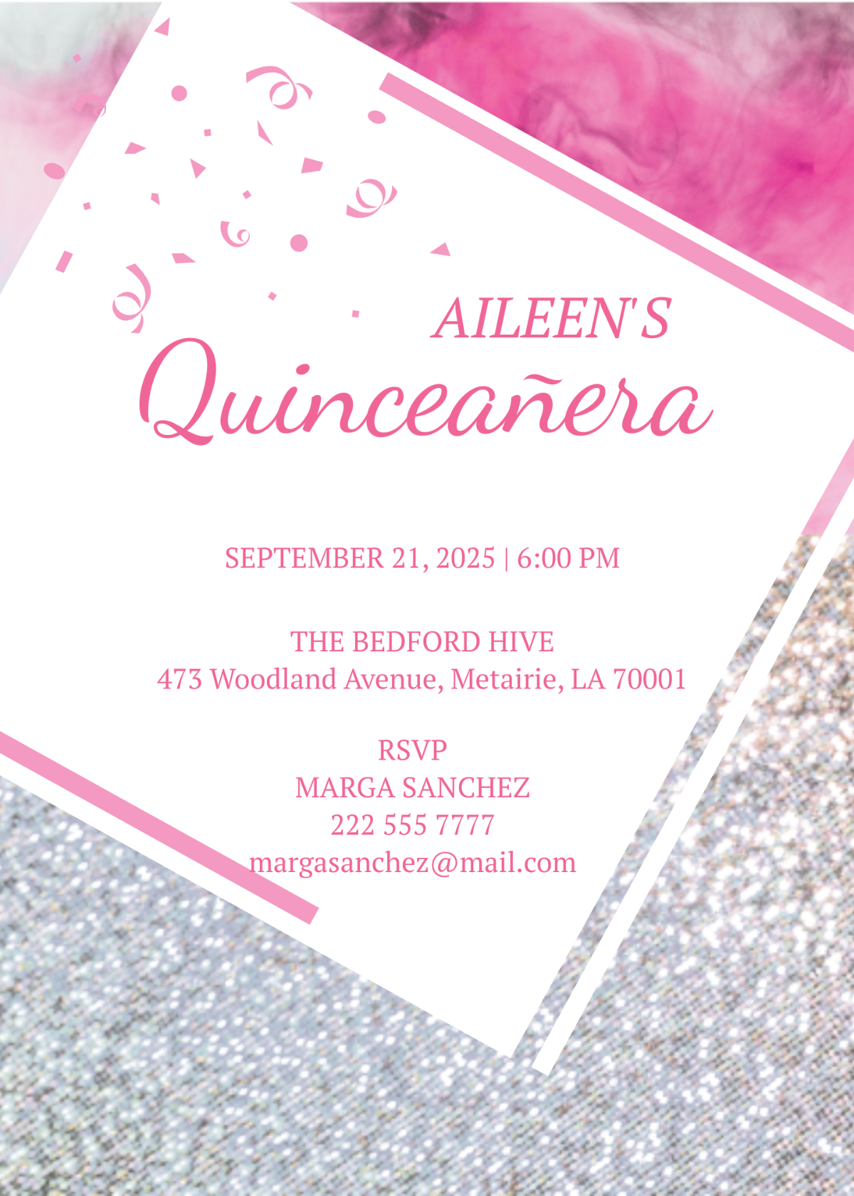 Pink and Silver Quinceanera Invitation